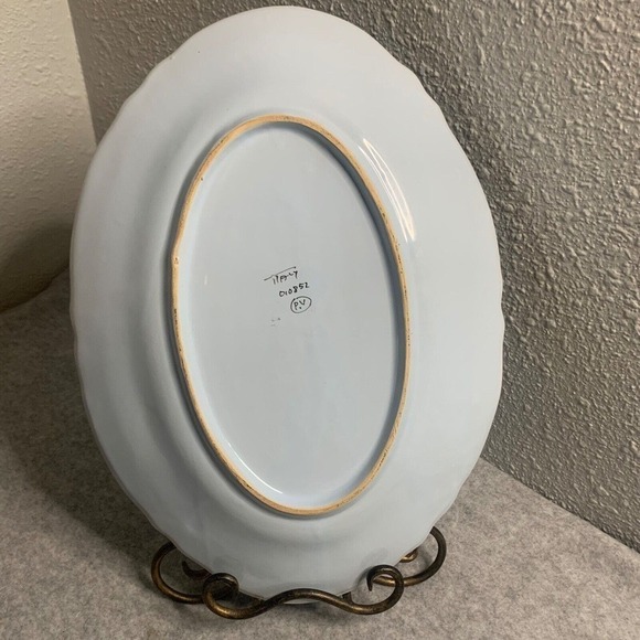 PV Vintage Italy Handpainted BLUE FLORAL 15" Oval Platter - Picture 2 of 4